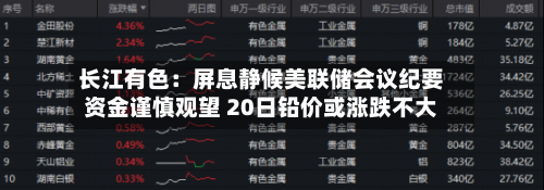 长江有色:屏息静候美联储会议纪要资金谨慎观望 20日铅价或涨跌不大-第2张图片