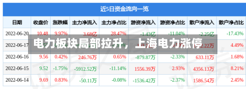 电力板块局部拉升，上海电力涨停